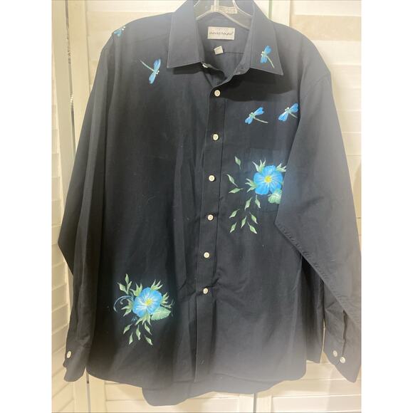 VTG Men's Hand-Painted Button Down Shirt David Taylor Dragonflies 16.5 34/35 - Picture 1 of 9
